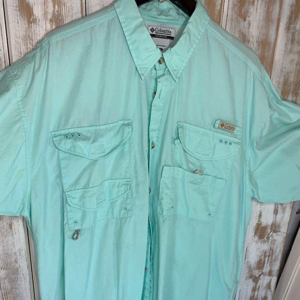 Columbia PFG Omni-Shade Button Down in Mint Green‎ XL Performance Fishing Gear